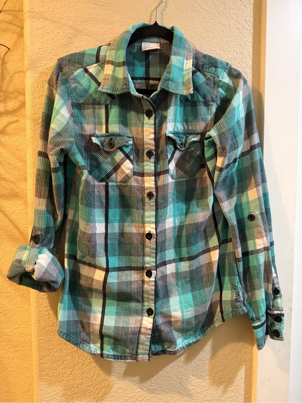 O'Neill Teal and Gray Plaid Button-Down Shirt
